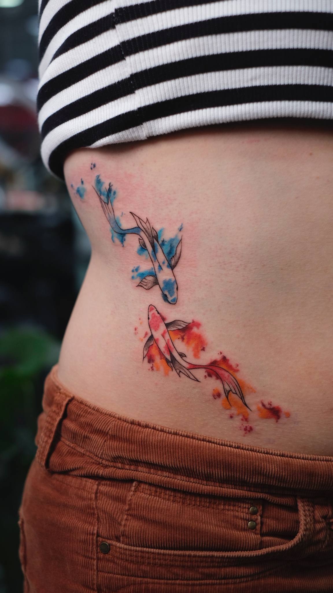 Healed watercolor tattoo results after 12 months - Bosphorus Ink portfolio