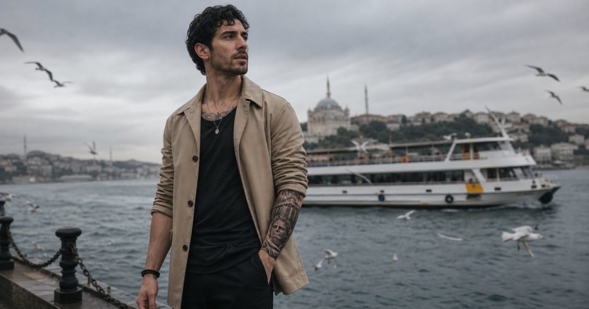 Beşiktaş Boğaz sahilinde dövmeli genç — İstanbul dövme kültürünün kalbi