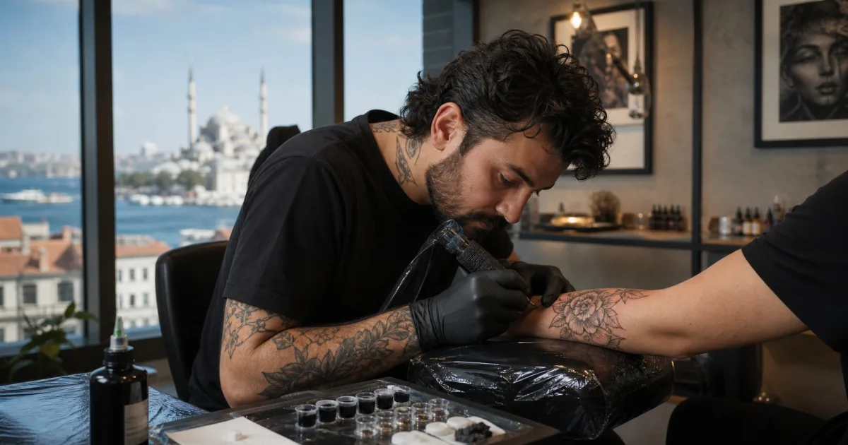 Bosphorus Ink d&ouml;vme sanat&ccedil;ısı İstanbul Boğazı manzarasıyla profesyonel st&uuml;dyoda &ccedil;alışıyor
