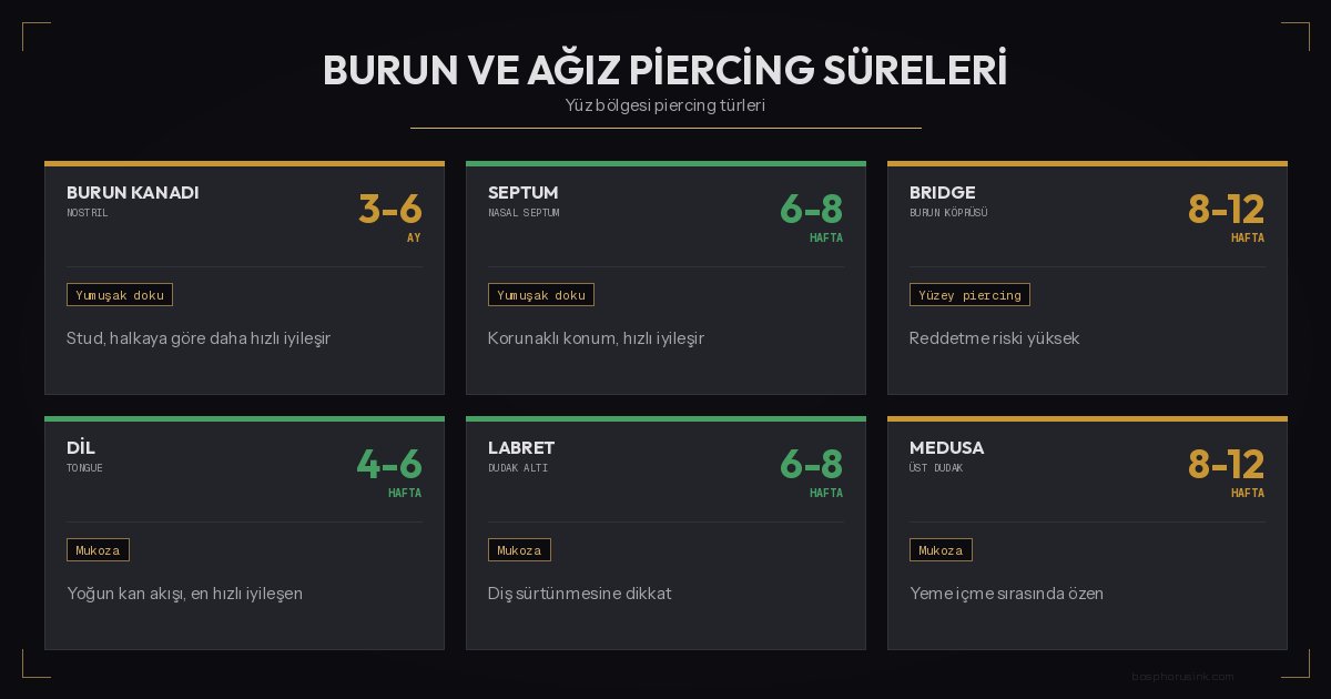 Burun ve ağız piercing iyileşme s&uuml;releri infografik