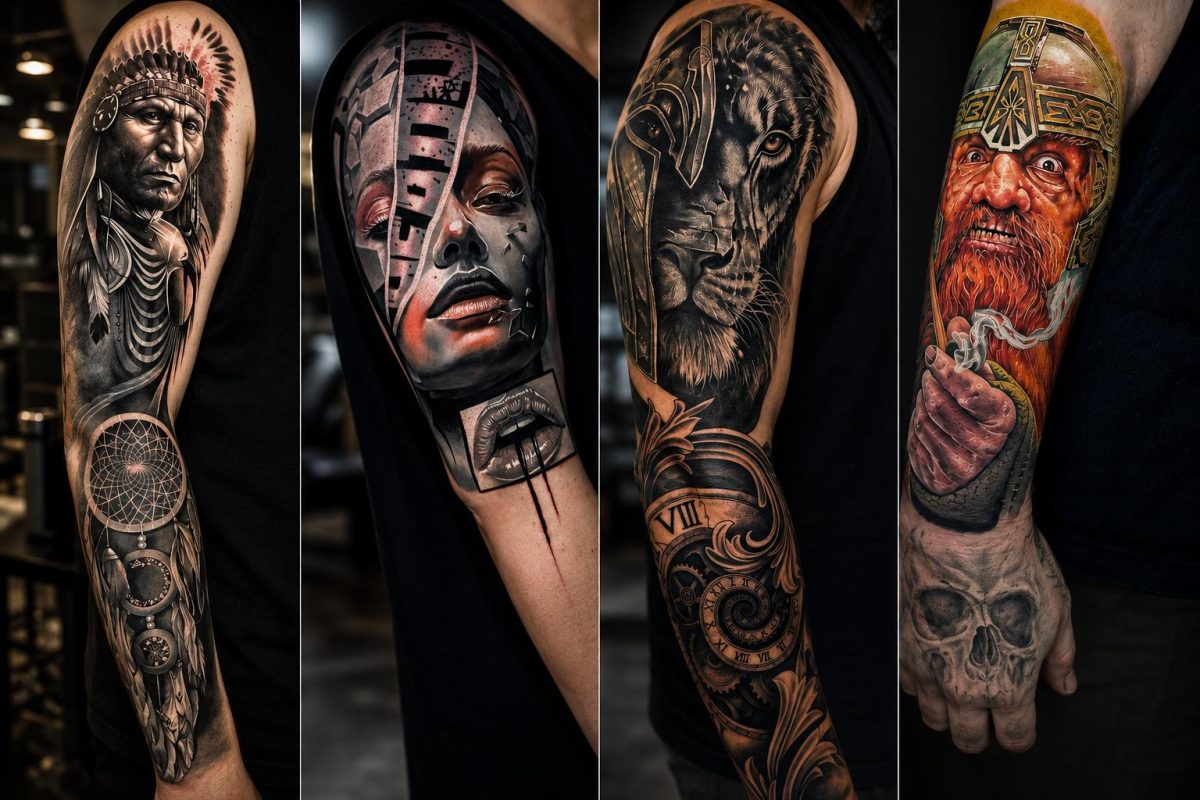 Fertiges Sleeve-Tattoo eines Bosphorus Ink Künstlers im Studio in Besiktas, Istanbul
