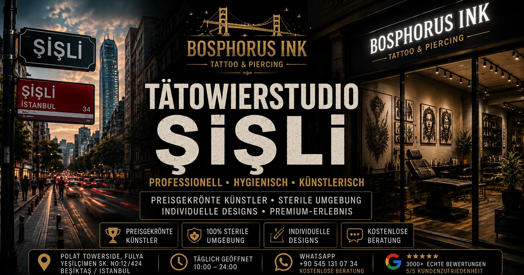 Bosphorus Ink Şişli — professioneller Tattoo-Service ab Polat Towerside Beşiktaş