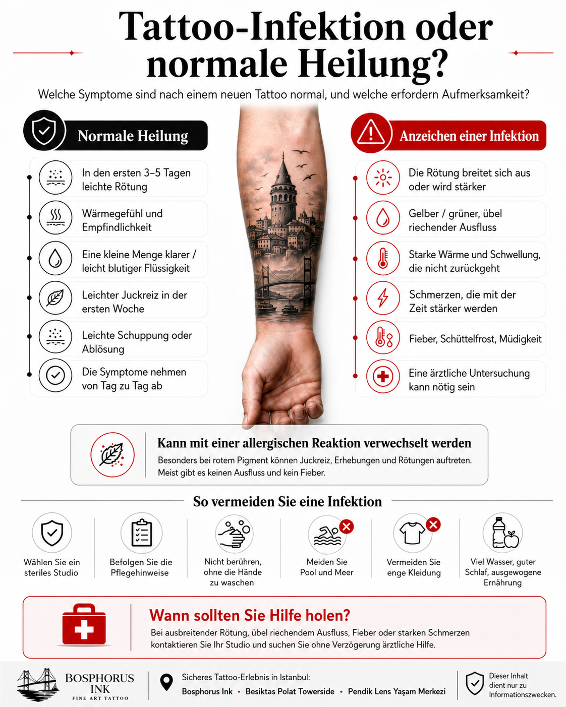 tattoo infektion anzeichen rötung kontrolle oberarm