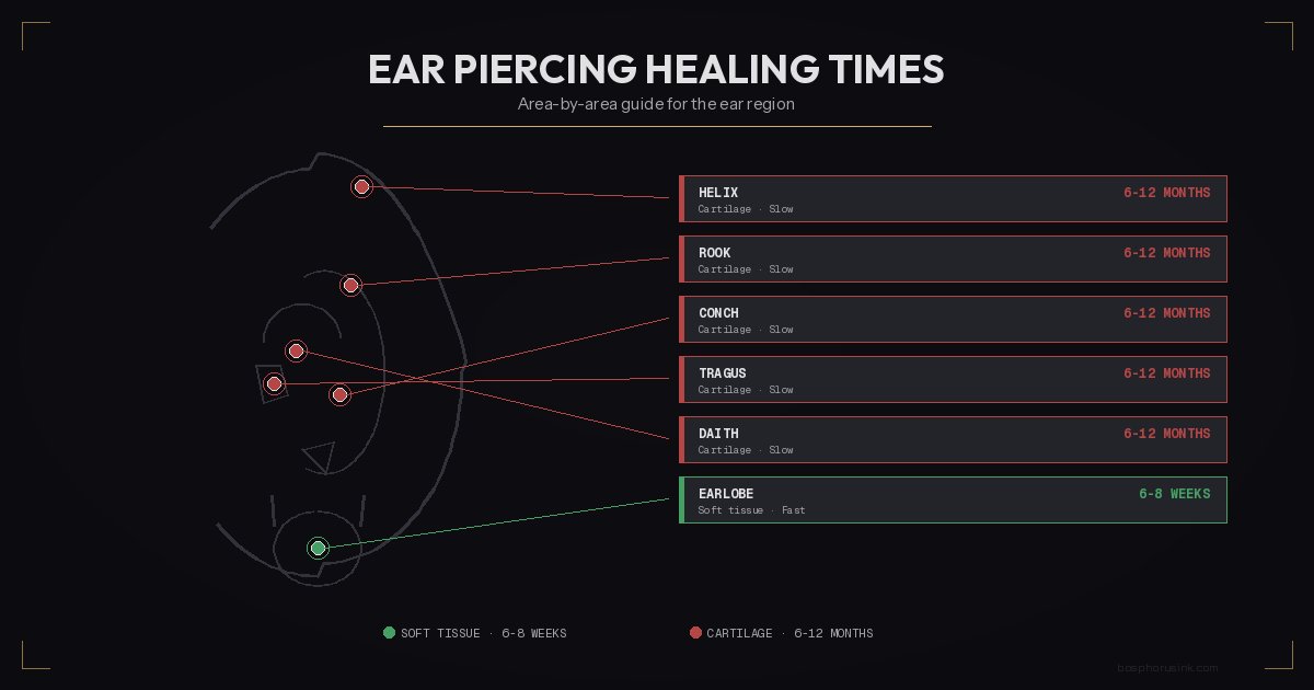 Ear piercing healing times by area - complete guide