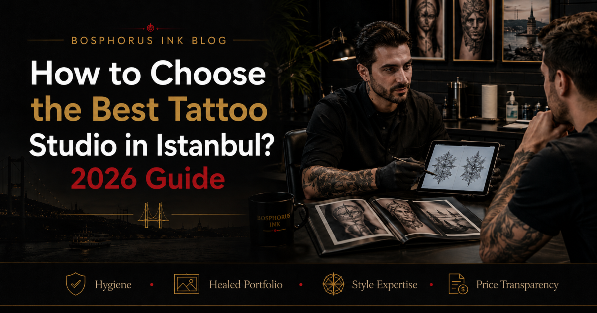 Premium tattoo studio atmosphere in Istanbul illustrating hygiene standards, portfolio quality, and artist selection criteria
