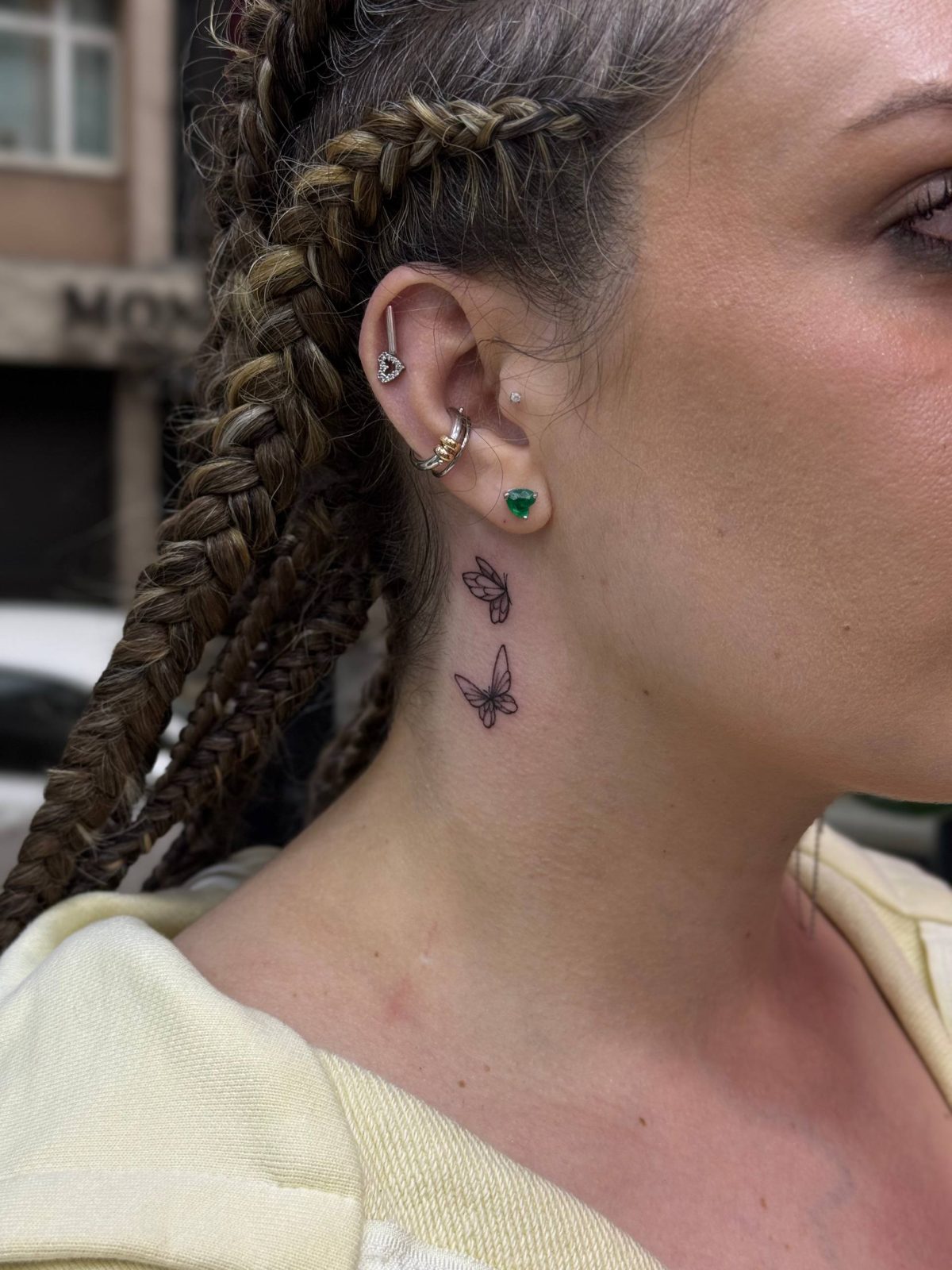 Minimal butterfly tattoo behind the ear &mdash; Bosphorus Ink Istanbul