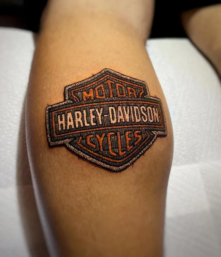 Harley-Davidson badge patch-style sticker tattoo &mdash; iconic emblem realised as an embroidered patch, Bosphorus Ink Istanbul