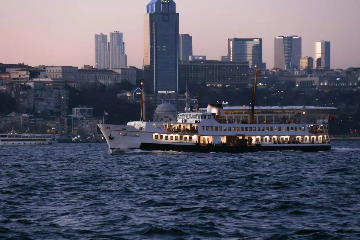 Istanbul Bosphorus ferry at dusk – tattoo design inspiration silhouette