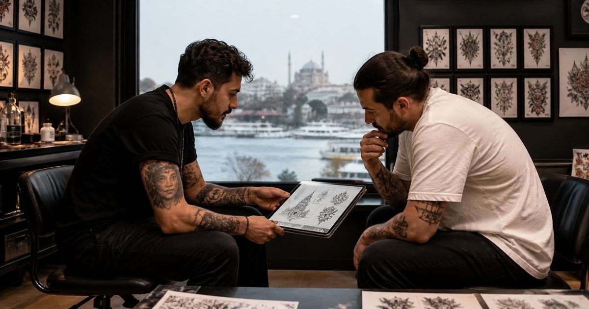 Bosphorus Ink stüdyosunda dövme tasarımı danışması — Beşiktaş