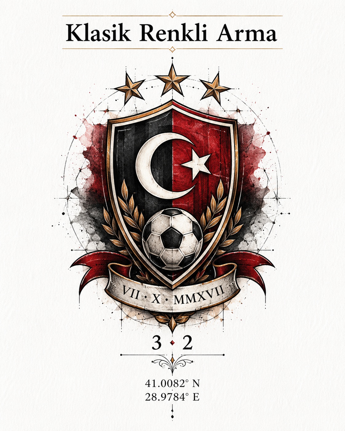 Farbiges Fu&szlig;ball-Vereinswappen-Tattoo mit t&uuml;rkischem Flaggenmotiv