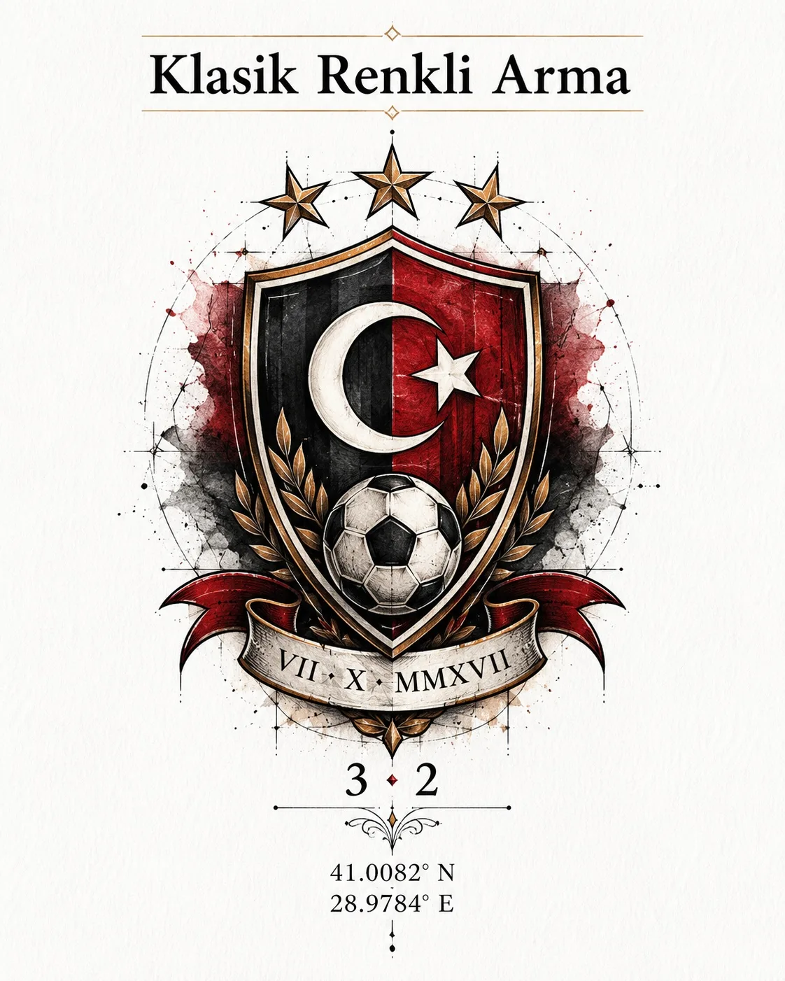 Colorful football club crest tattoo design with Turkish flag theme