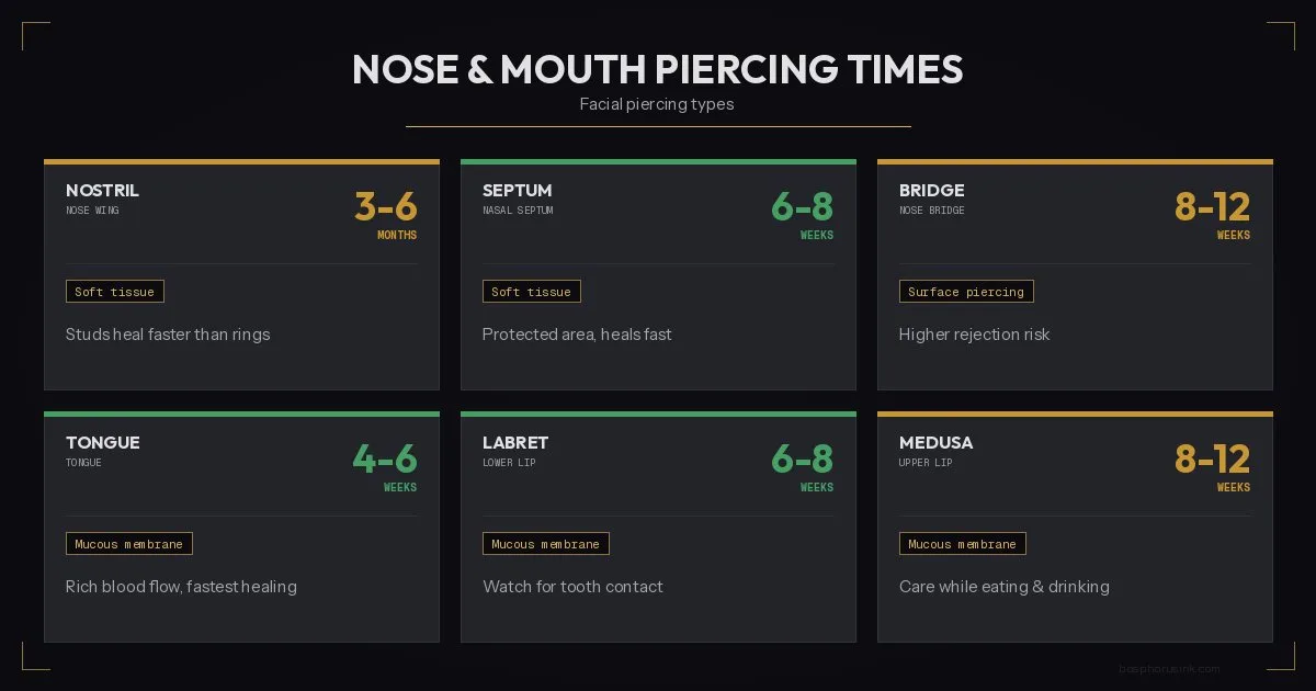 Nose and mouth piercing healing times infographic
