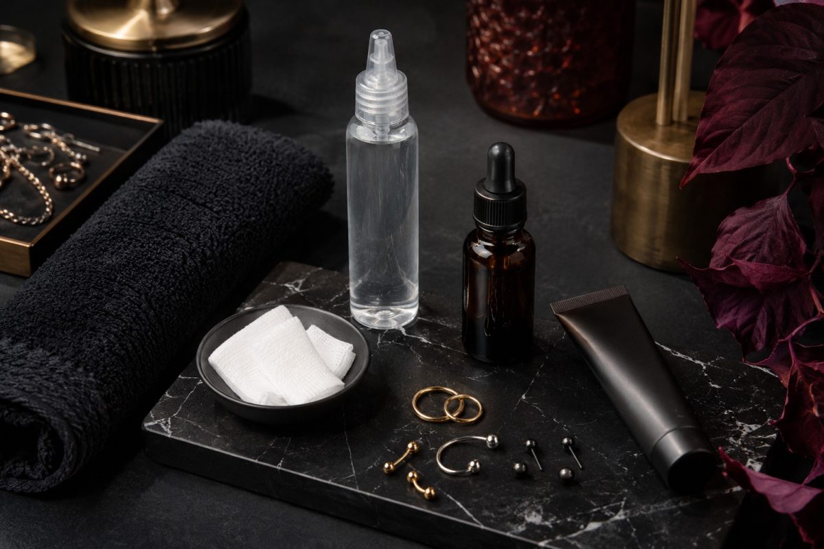 Piercing bakım &uuml;r&uuml;nleri: tuzlu su, serum ve takı seti