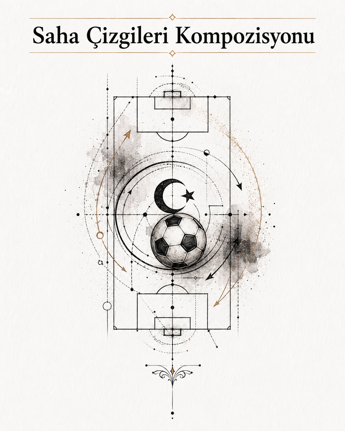 Spielfeldlinien und Ball als geometrisches Fu&szlig;ball-Tattoo