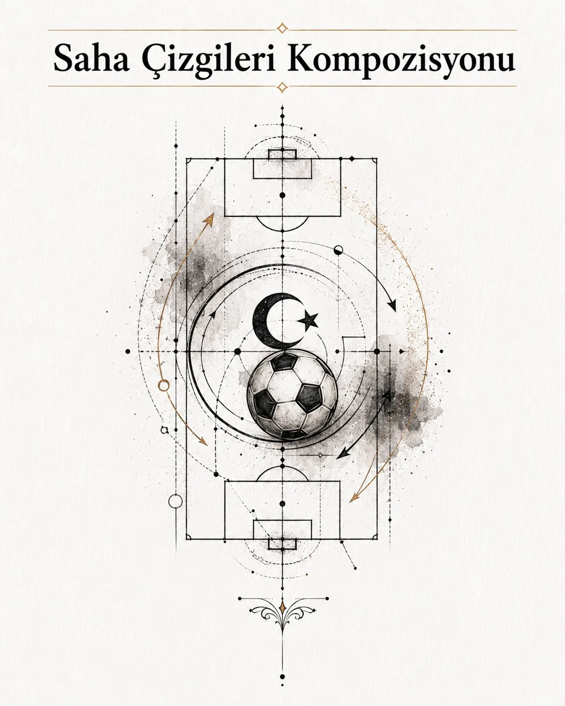 Pitch lines and ball geometric football tattoo design