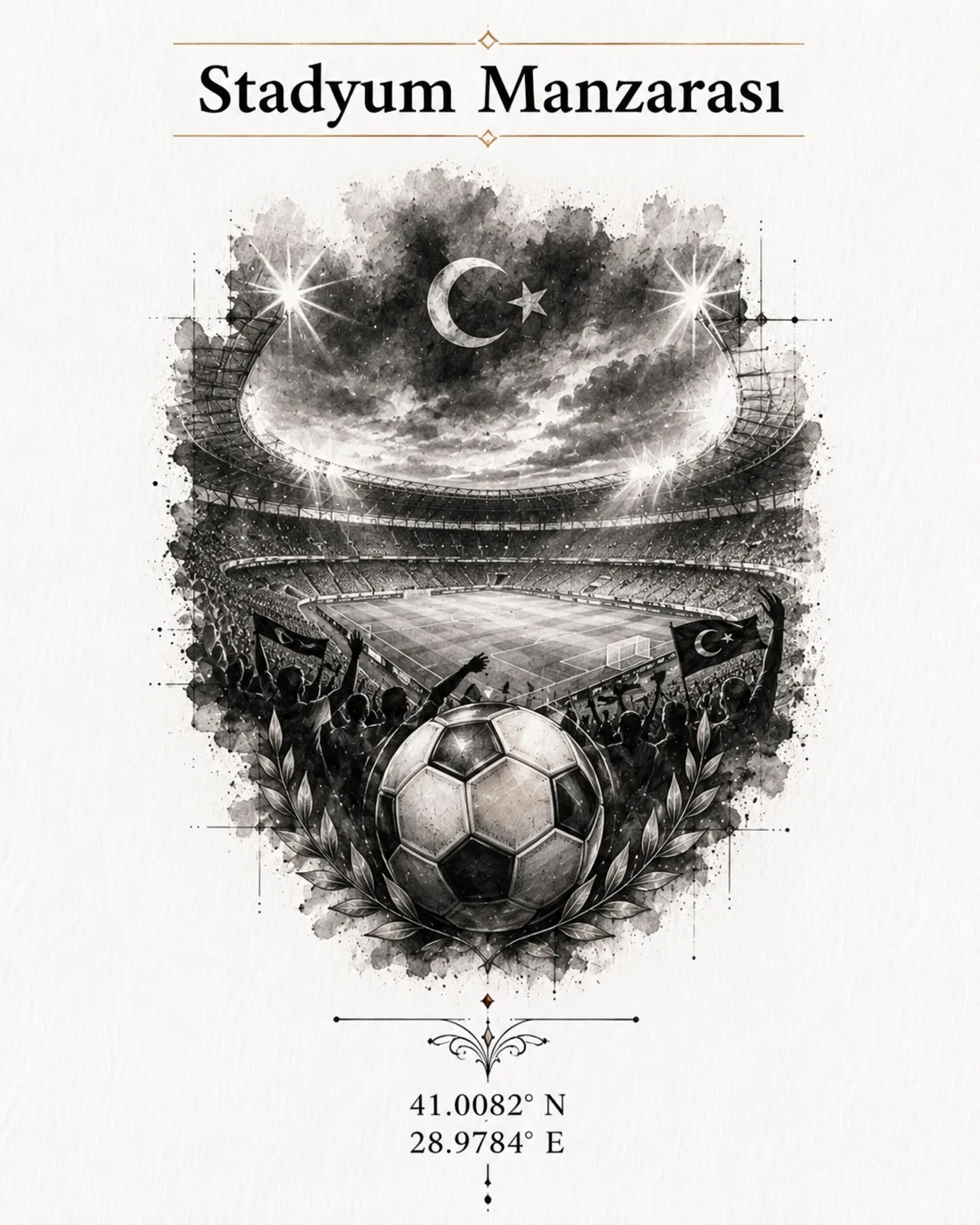 Stadium view football tattoo design with Turkish flag theme