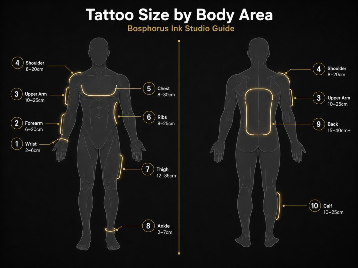 Tattoo size guide by body area &mdash; Bosphorus Ink Studio Guide