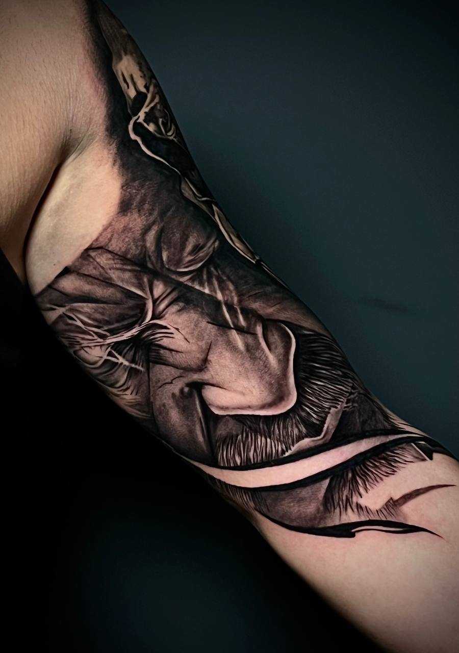 Realistic Bearded Man Portrait Arm Tattoo Istanbul | Black & Grey Realism - Enes | Bosphorus Ink