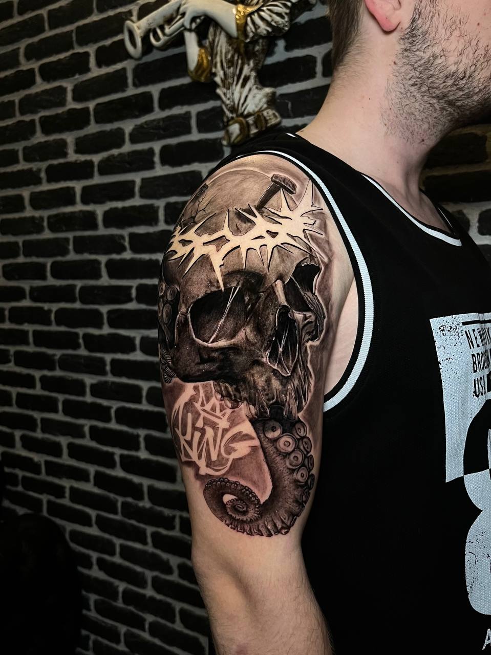 Skull Crown King Graffiti Arm Tattoo Istanbul | Black & Grey Realism - Enes | Bosphorus Ink