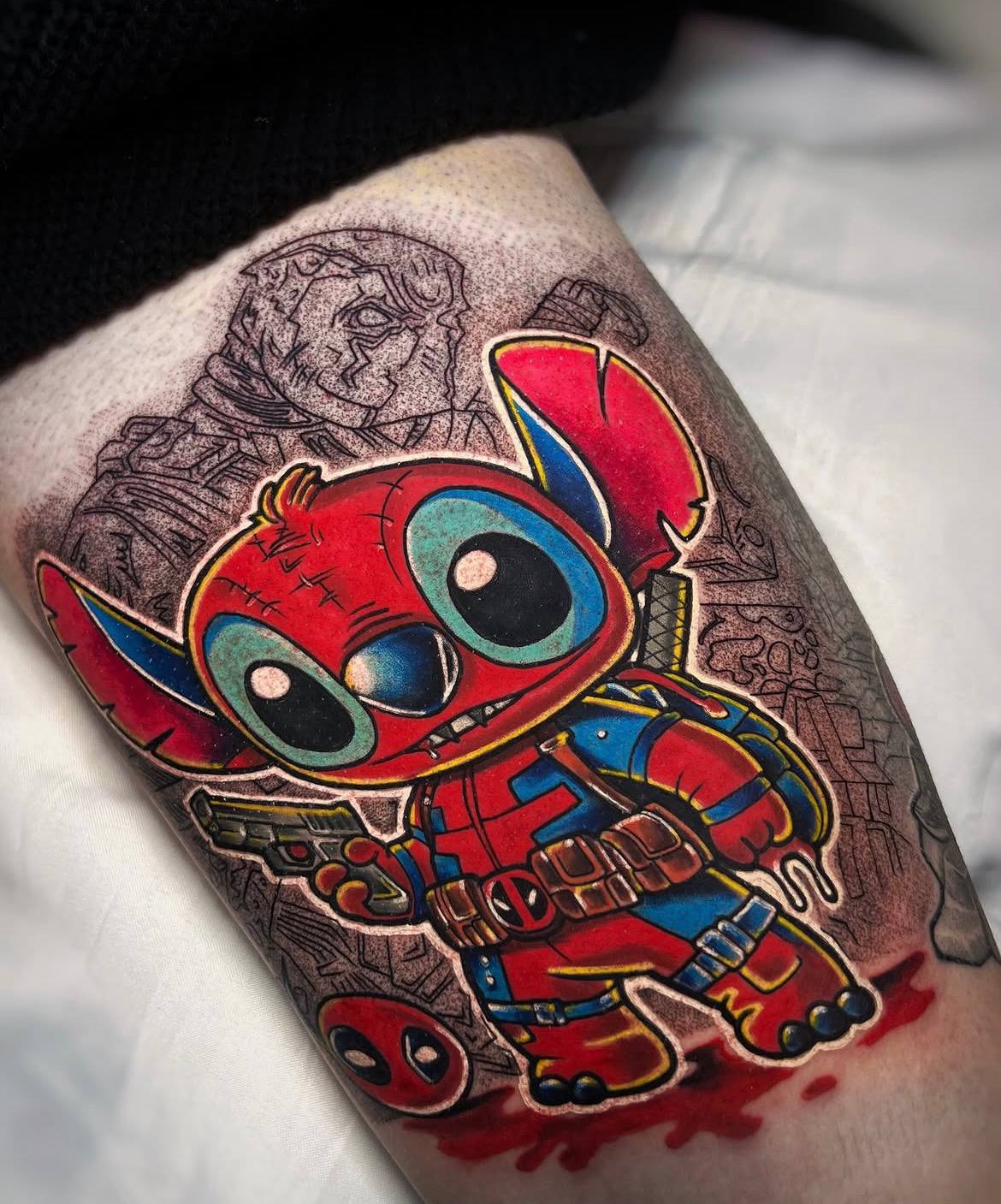 Stitch x Deadpool Mashup Farb Realism Arm Tattoo | Bosphorus Ink - Tattoo · Bekir | Bosphorus Ink Portfolio