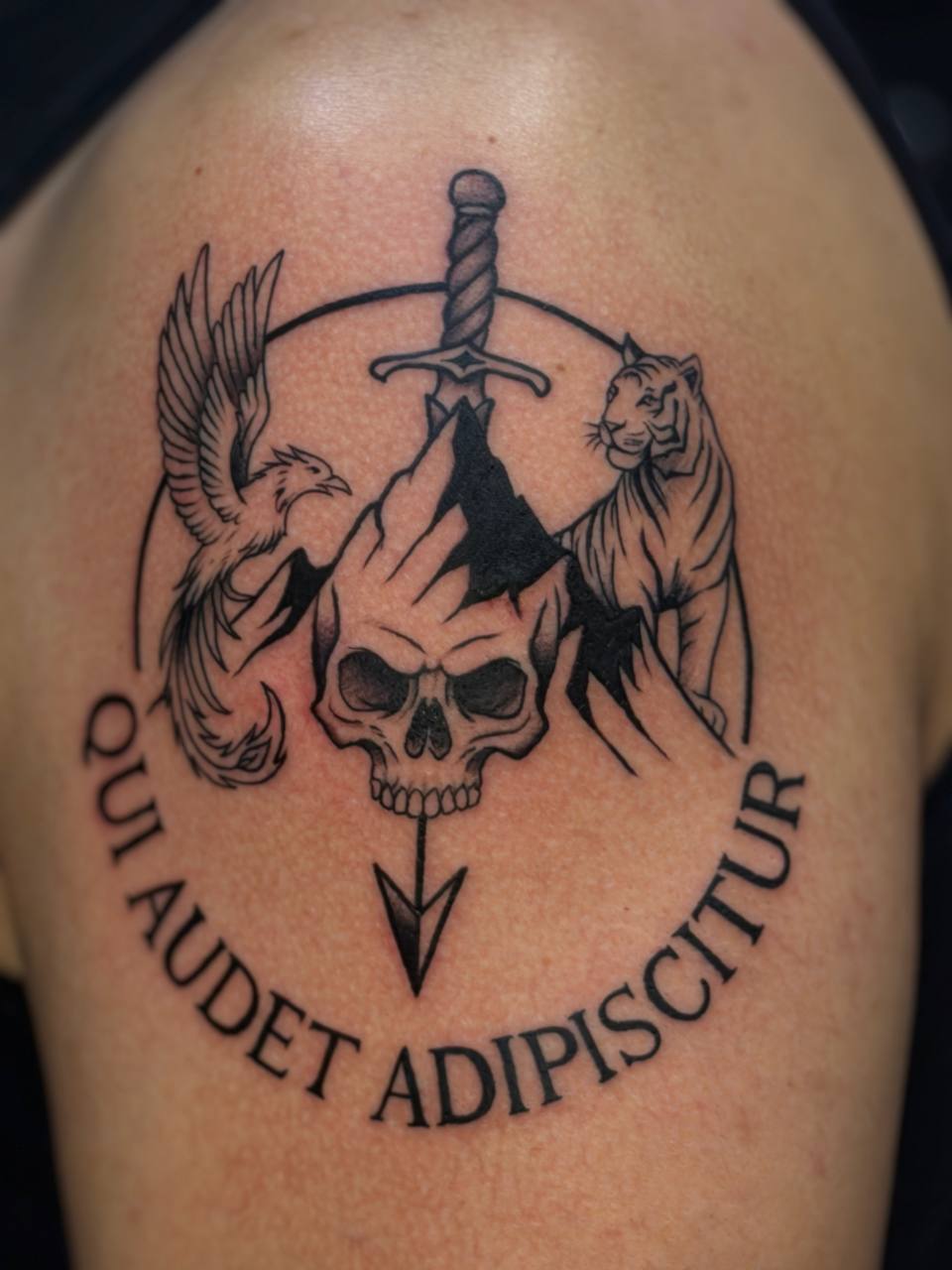 Blackwork Sword, Skull and Wings Arm Tattoo | Istanbul