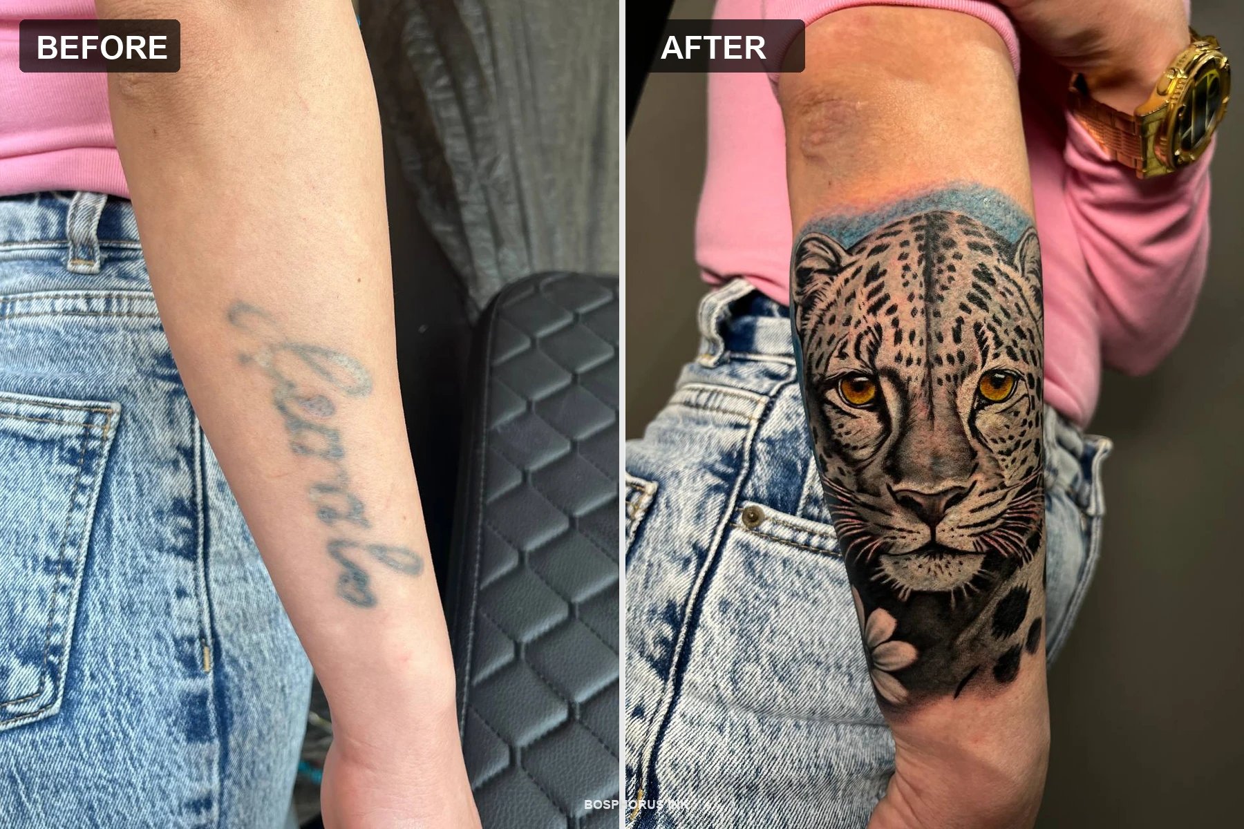 Arm Cover-Up Tattoo — Before/After | Leopard Portrait Istanbul