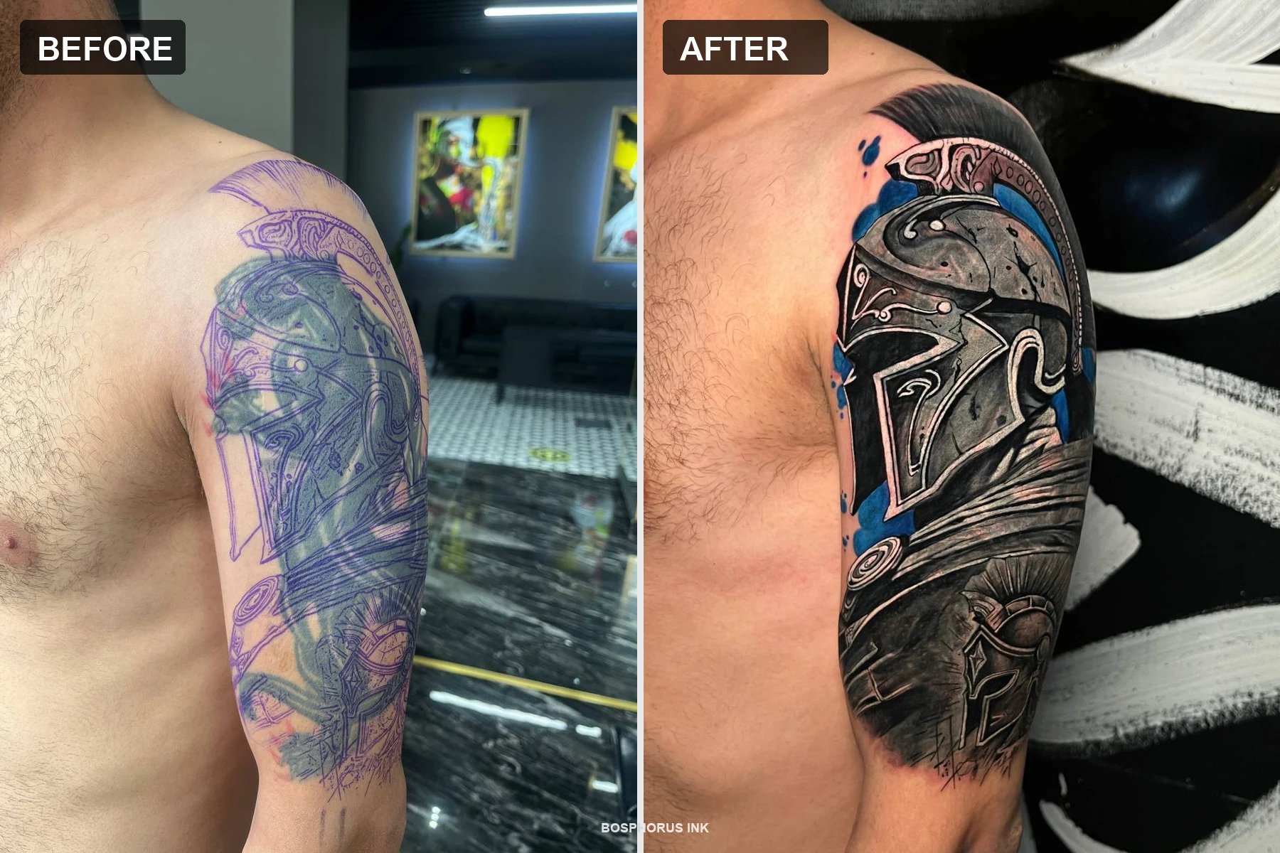 Shoulder Cover-Up Tattoo — Before/After | Gladiator Helmet Istanbul