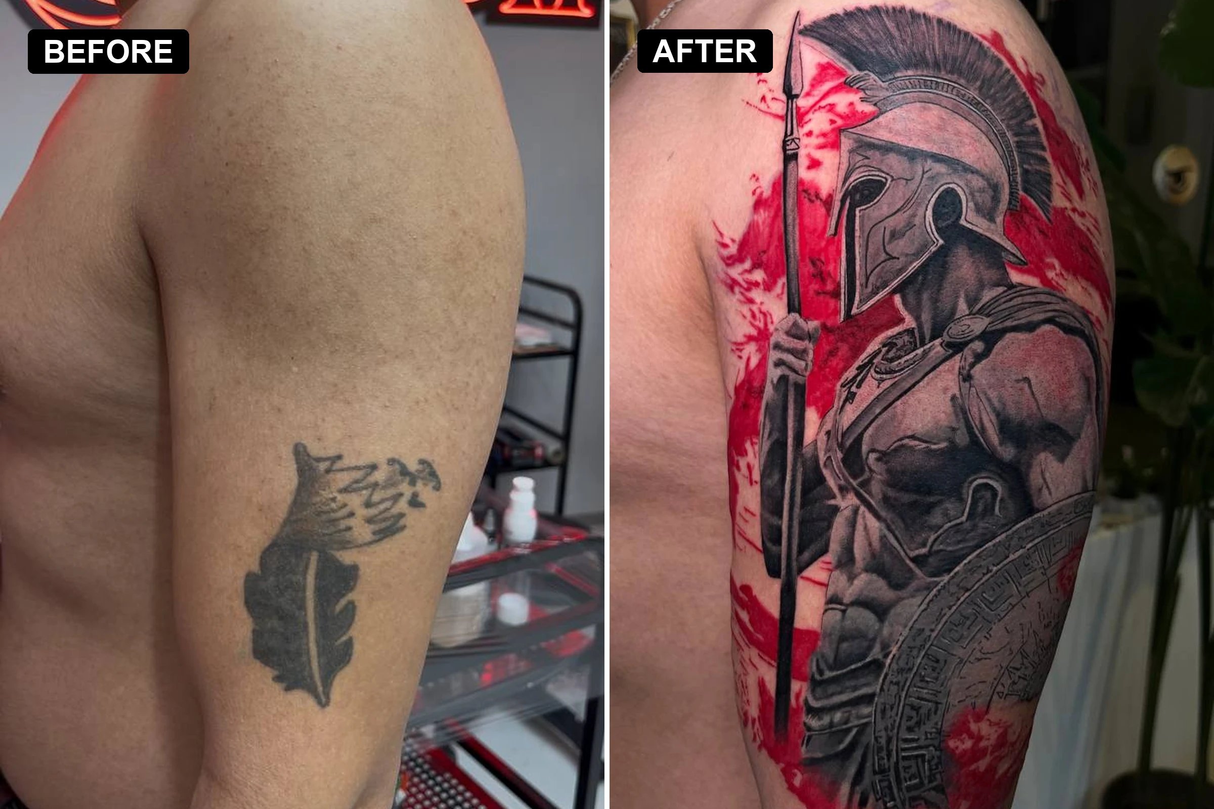 Shoulder Cover-Up Tattoo — Before/After | Spartan Warrior Istanbul