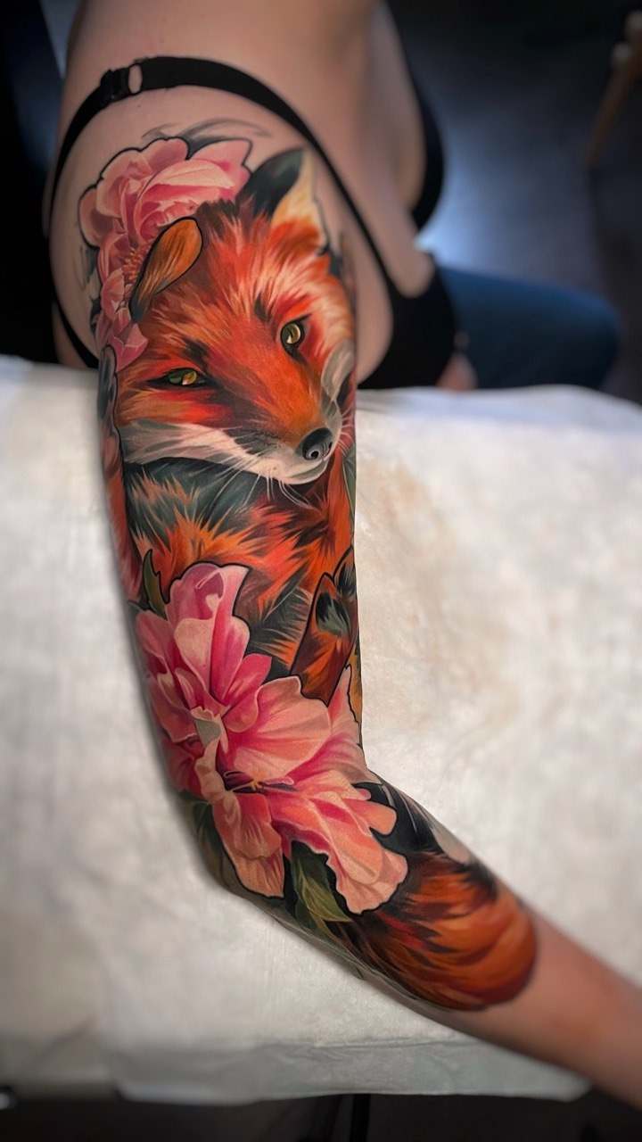Fox and Floral Custom Tattoo - Custom Tattoo Design | Bosphorus Ink Portfolio