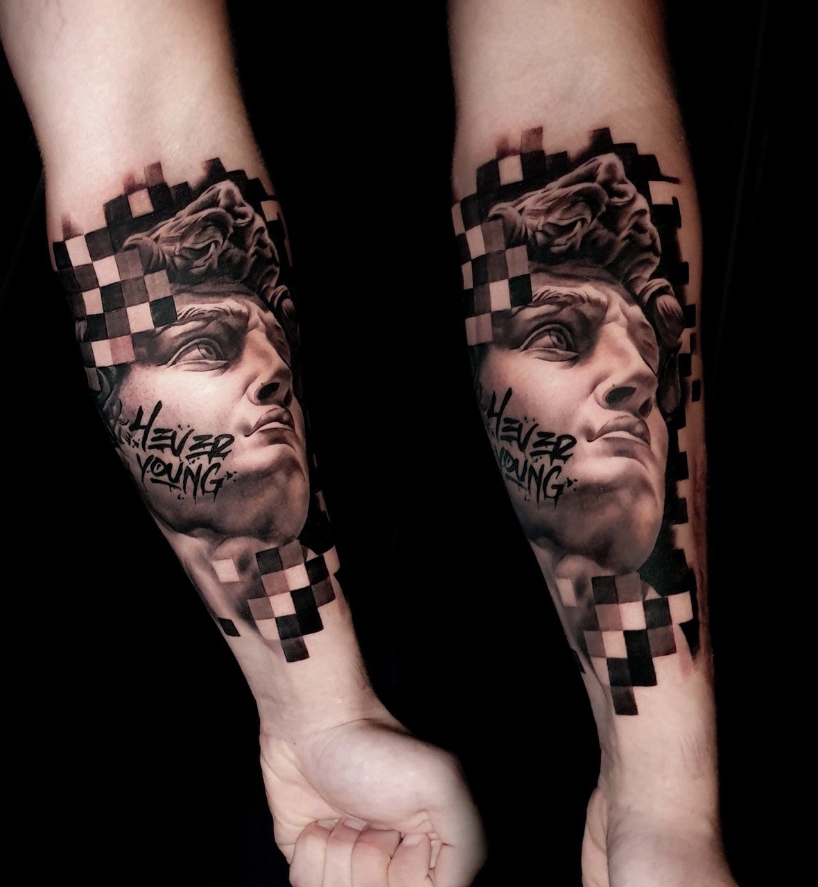 Matching David Statue Forearm Tattoo