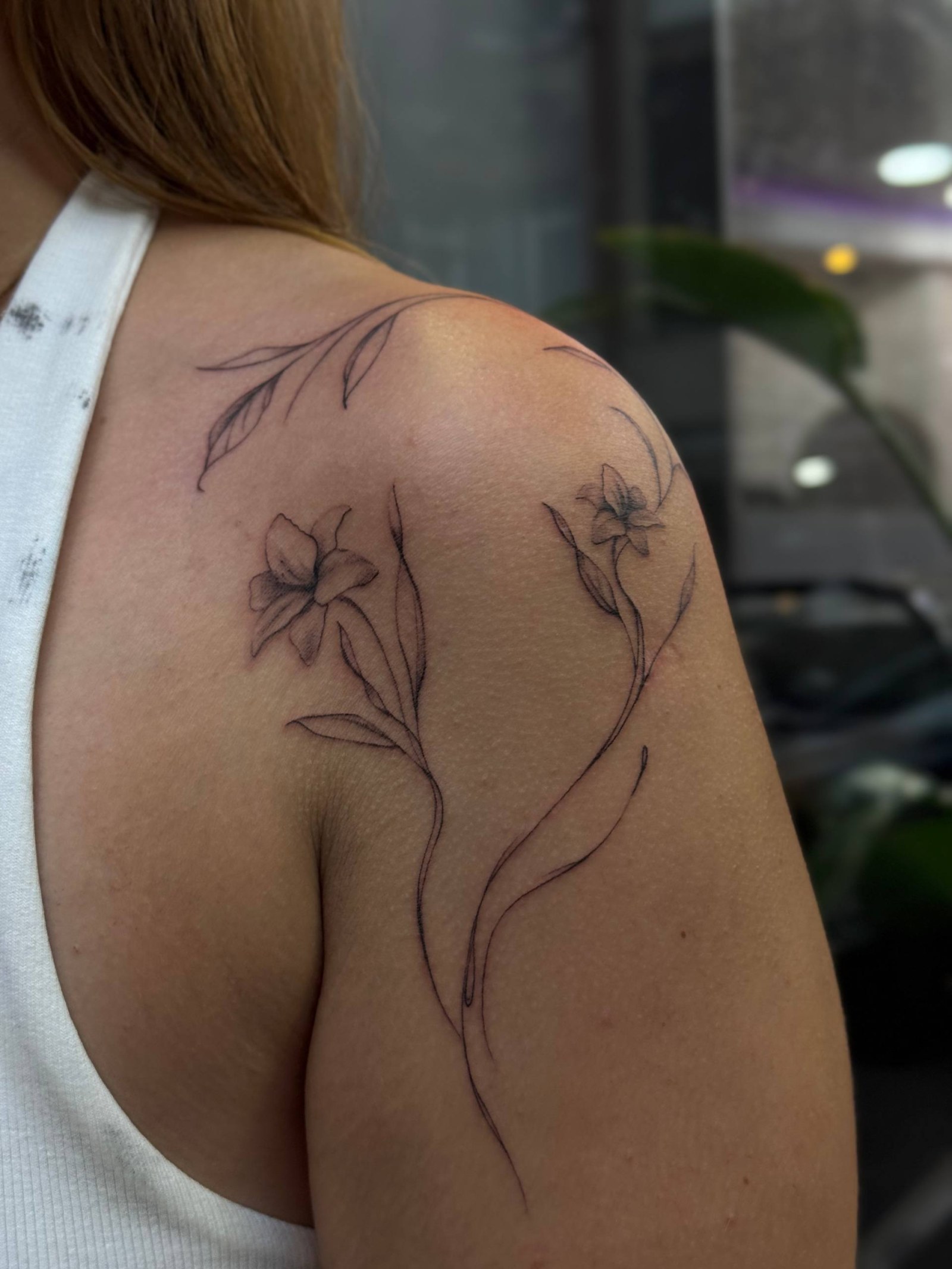 Fine Line Flower Branch Arm Tattoo | Istanbul
