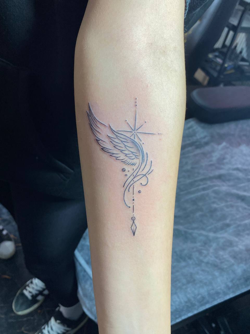 Fine Line Crane Bird Arm Tattoo | Istanbul