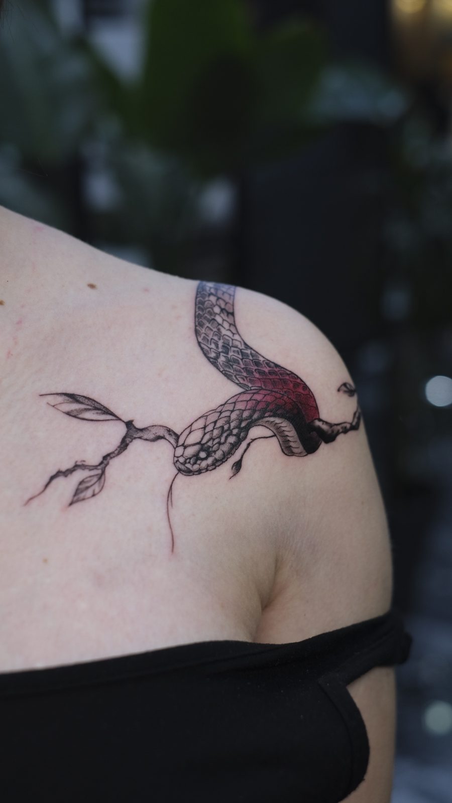 Fine Line Hummingbird and Flower Tattoo