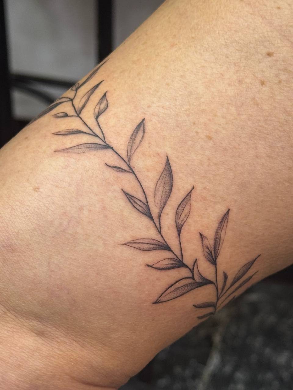 Fine Line Floral Branch Sleeve Tattoo