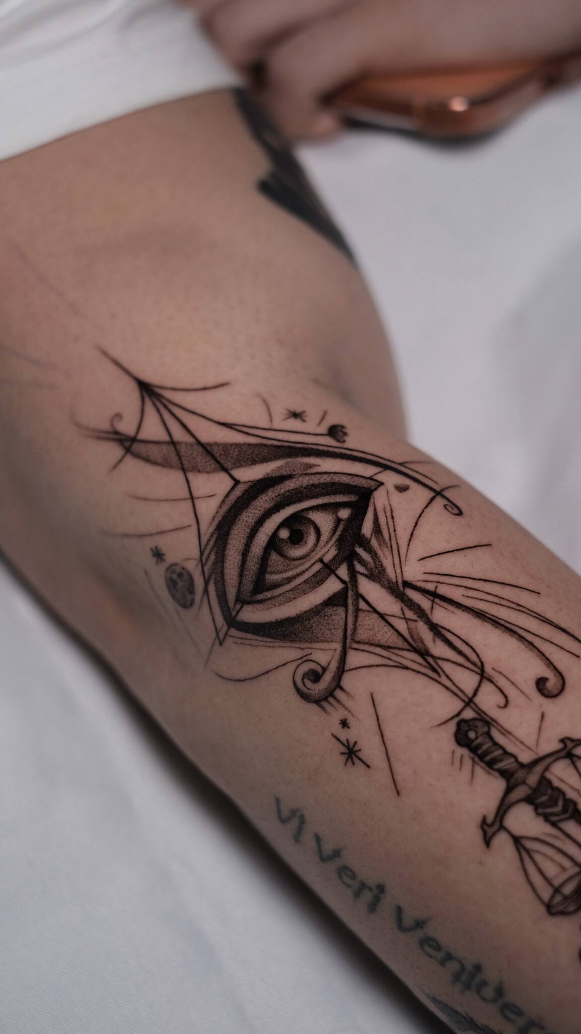 Dotwork Eye and Triangle Arm Tattoo | Geometric Istanbul