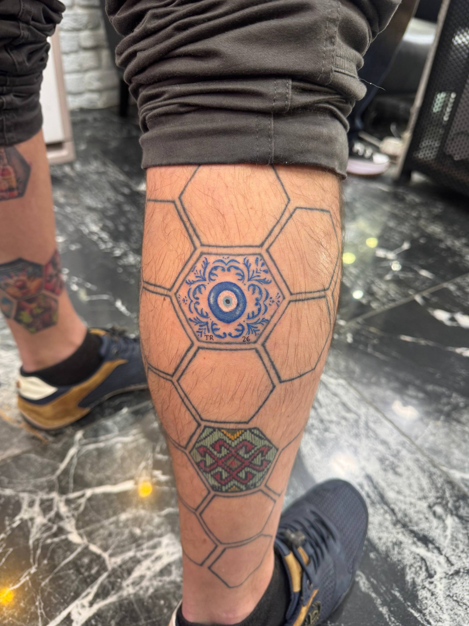 Hexagon Honeycomb Pattern Calf Tattoo | Geometric Istanbul
