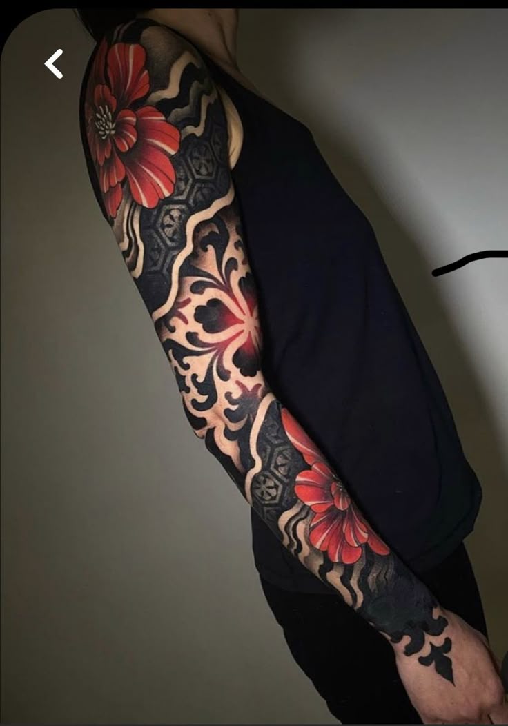 Red-Black Dragon Sleeve Arm Tattoo | Japanese Irezumi Istanbul