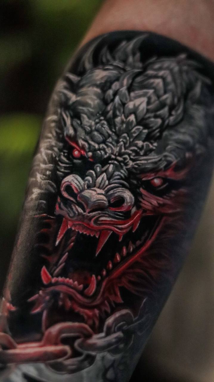 Black & Grey Oni Mask Sleeve Arm Tattoo | Japanese Irezumi Istanbul