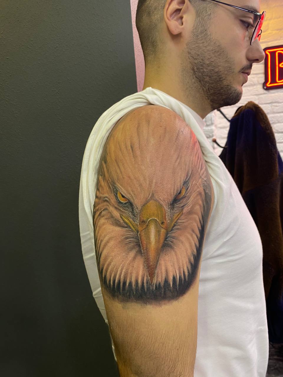Realistic Eagle Portrait Shoulder Tattoo | Istanbul