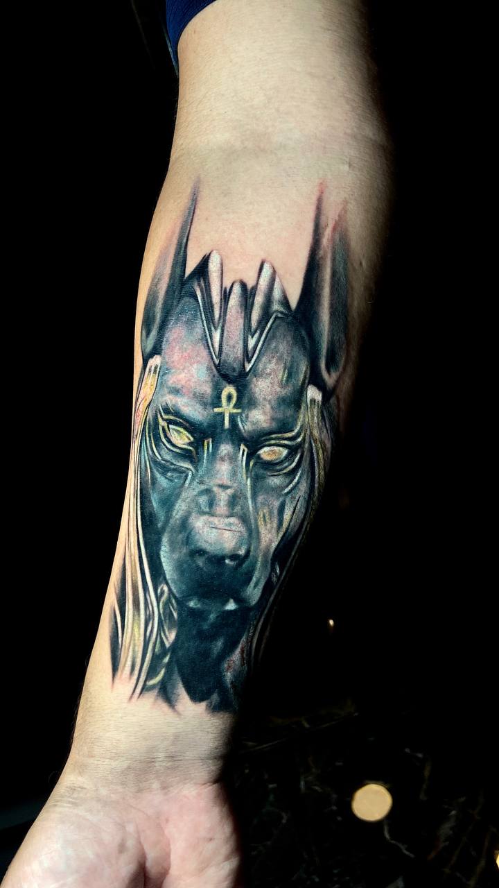 Realistic Blue Demon Face Arm Tattoo | Istanbul