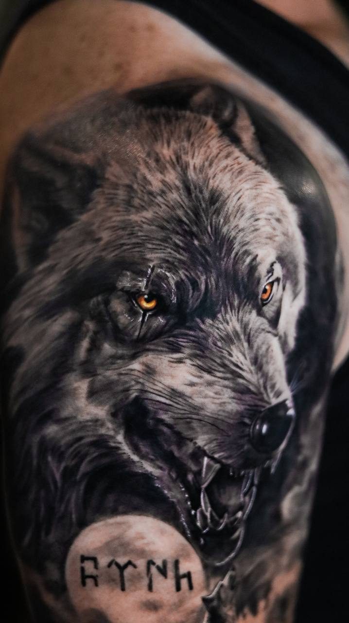 Realistic Wolf Sleeve Tattoo