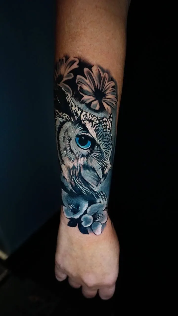 Gerçekçi Baykuş Ön Kol Dövmesi - Melike | Bosphorus Ink