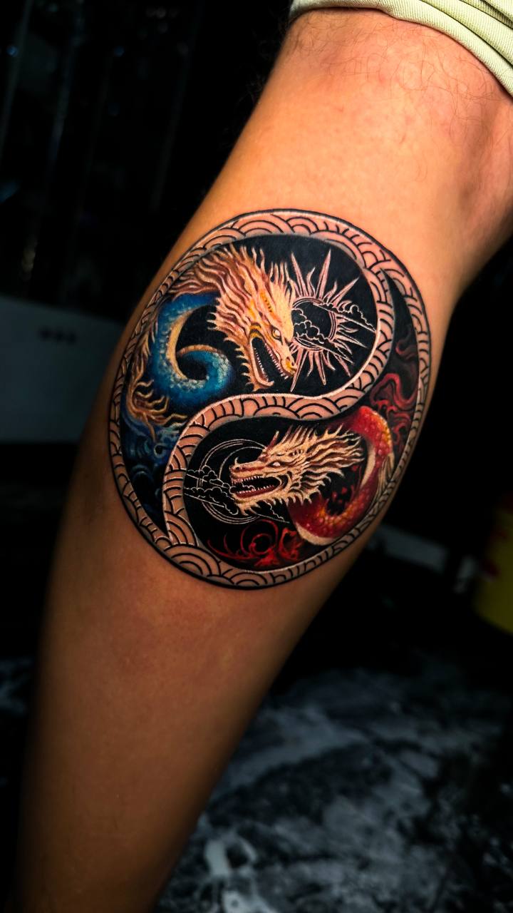 Colorful Dragon and Compass Arm Tattoo | Istanbul