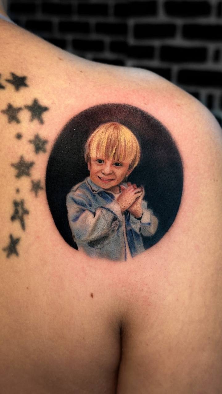 Color Child Portrait Shoulder Tattoo - Ramazan | Bosphorus Ink
