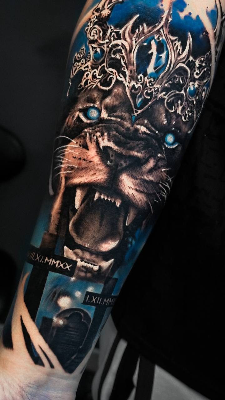 Color Lion and Ornament Sleeve Tattoo - Ramazan | Bosphorus Ink