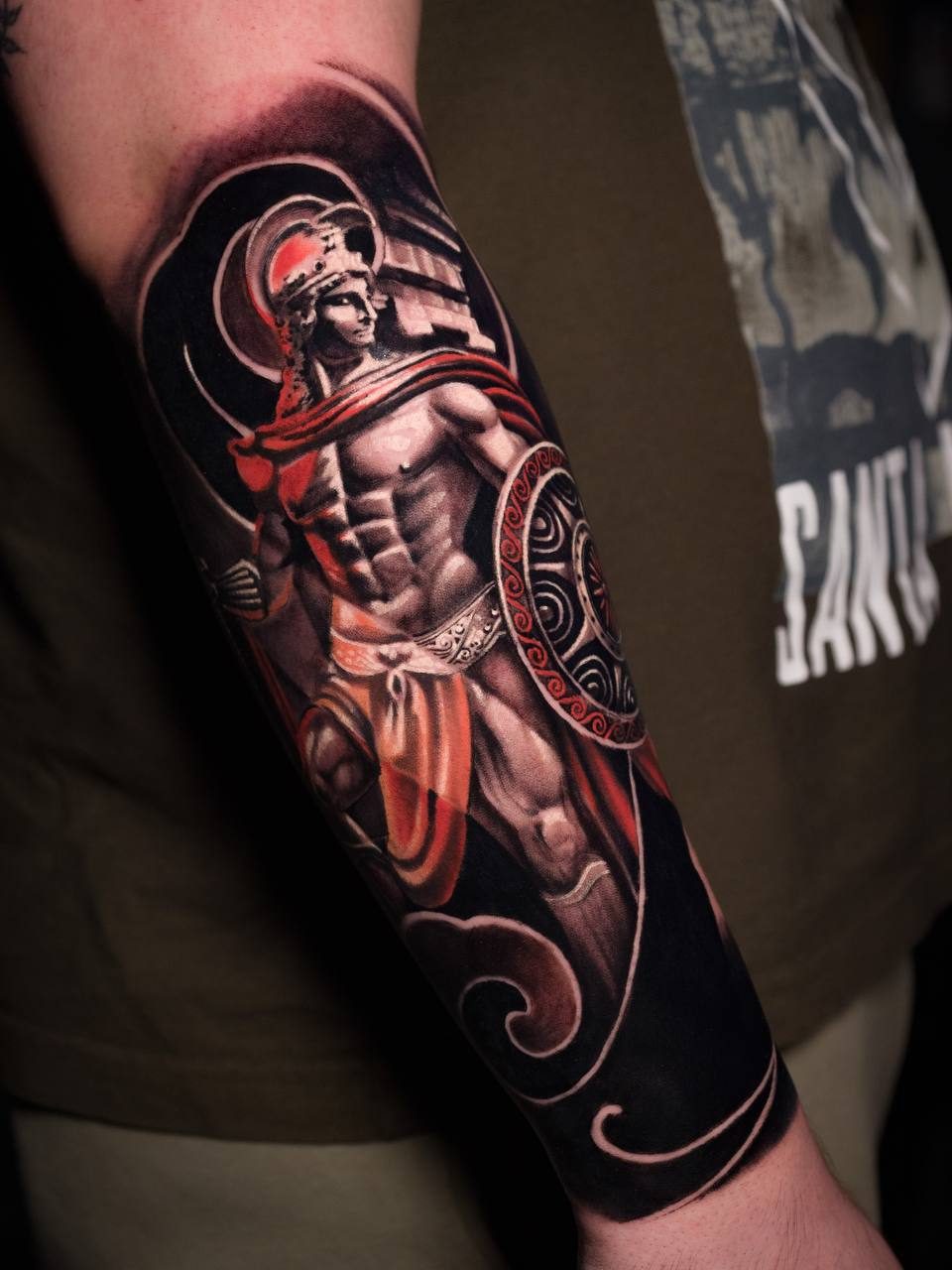 Color Gladiator Statue Forearm Tattoo - Ramazan | Bosphorus Ink