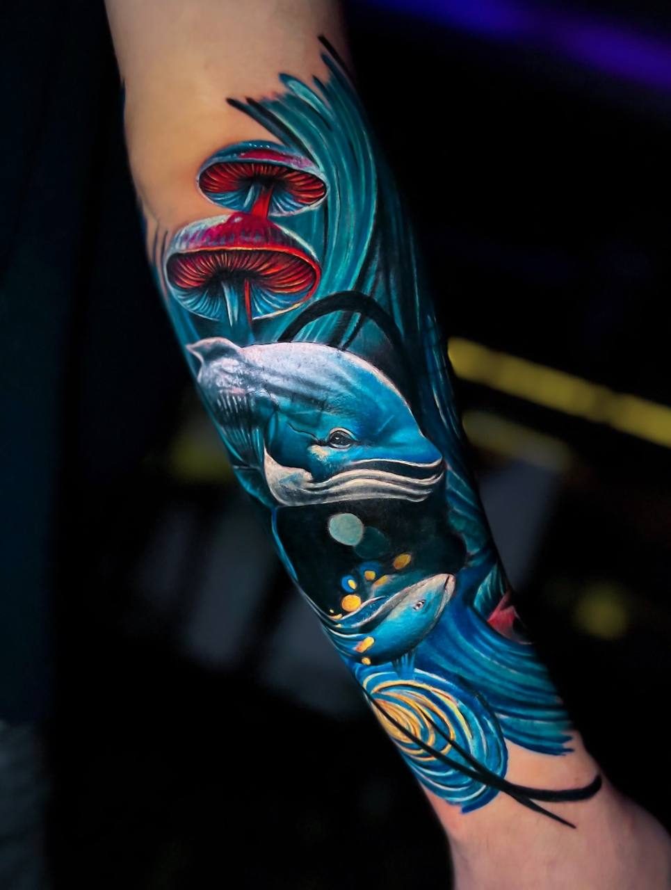 Color Whale and Mushroom Sleeve Tattoo - Ramazan | Bosphorus Ink