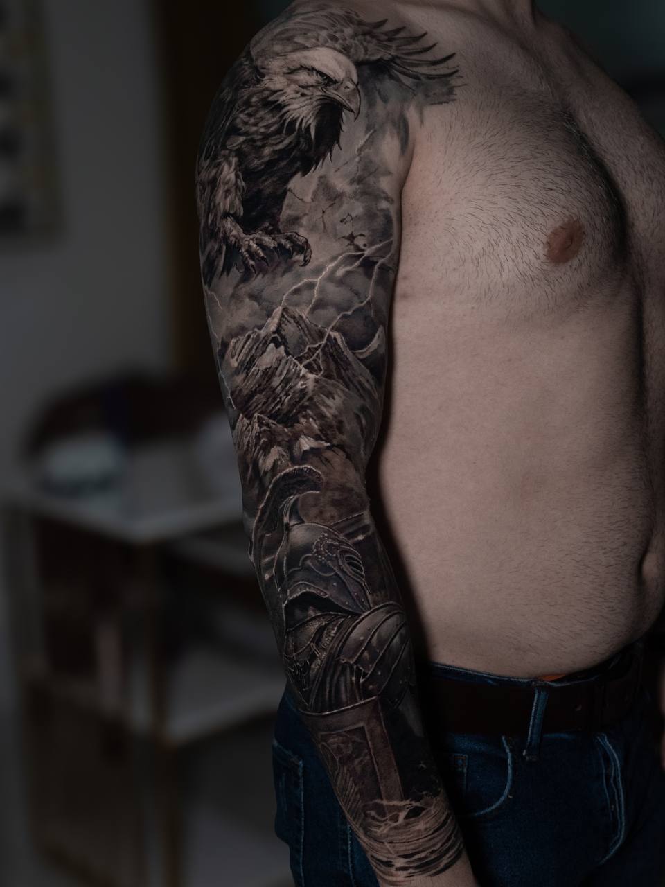Eagle and Warrior Full Sleeve Tattoo - Sleeve Tattoo | Bosphorus Ink Portfolio