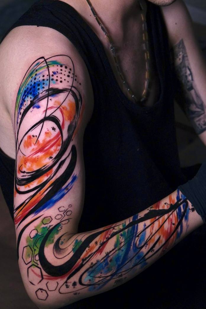 Watercolor Abstract Sleeve Tattoo