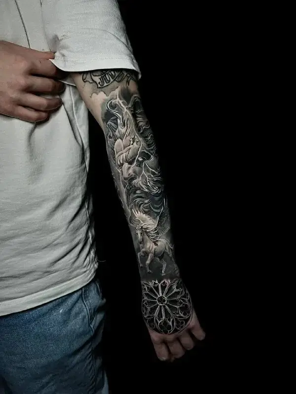 Horse Gothic Rose Full Sleeve Tattoo Istanbul